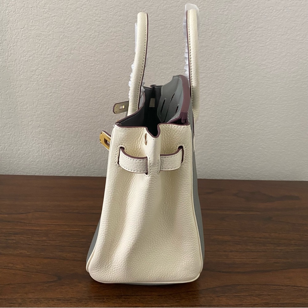 Gray White Colorblock 30 BK Structured Lock Key Doctor Satchel Bag Crossbody S9 - Picture 7 of 14